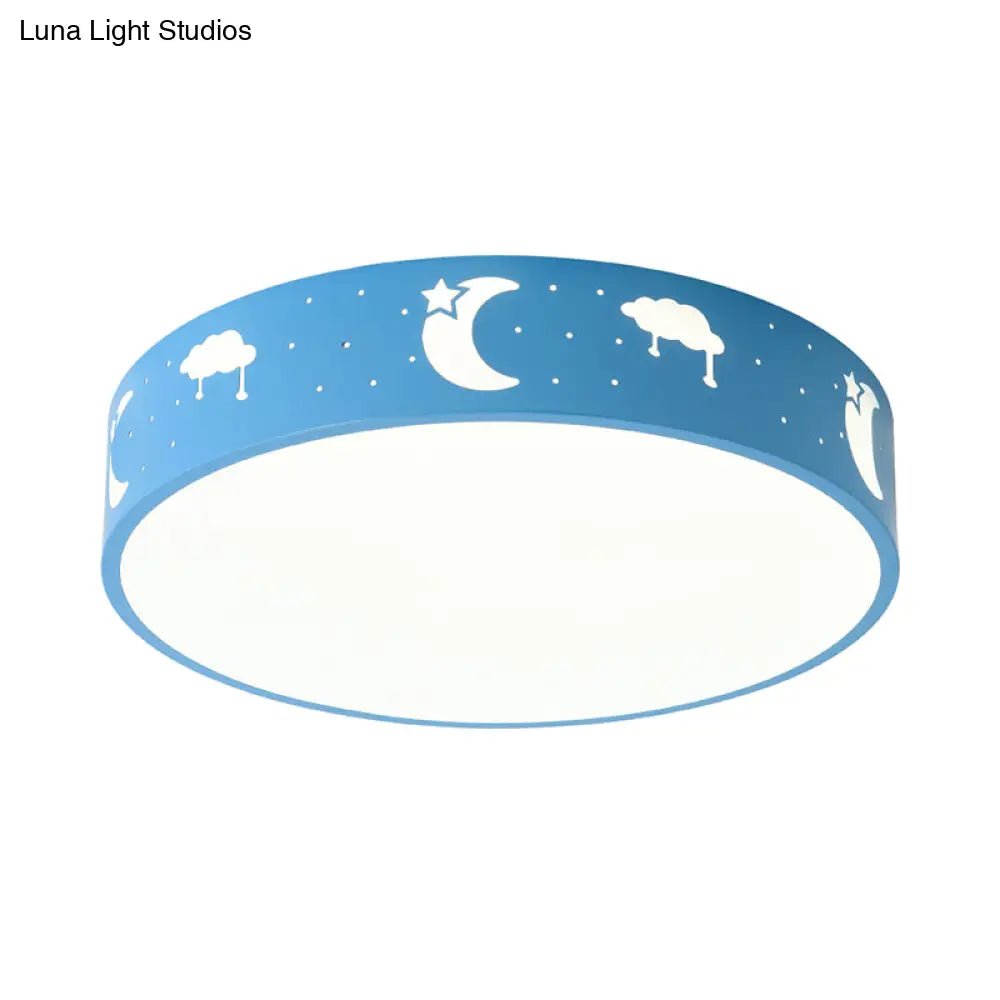 Lámpara de techo LED empotrada DecorBites™ con pantalla de hierro calada para habitación infantil - Diseño de luna-estrella/cubo/elefante en rosa/blanco/azul 
