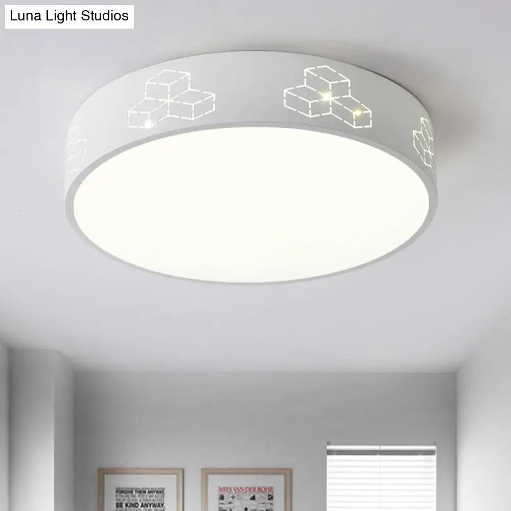 Lámpara de techo LED empotrada DecorBites™ con pantalla de hierro calada para habitación infantil - Diseño de luna-estrella/cubo/elefante en rosa/blanco/azul 