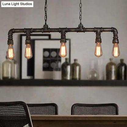 DecorBites™ Cyberpunk Black Iron Plumbing Pipe Hanging Lamp - 5-Light Pendant for Dining Room Island