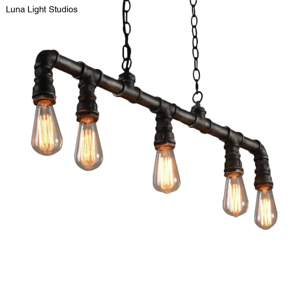 DecorBites™ Cyberpunk Black Iron Plumbing Pipe Hanging Lamp - 5-Light Pendant for Dining Room Island