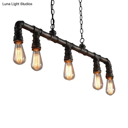DecorBites™ Cyberpunk Black Iron Plumbing Pipe Hanging Lamp - 5-Light Pendant for Dining Room Island