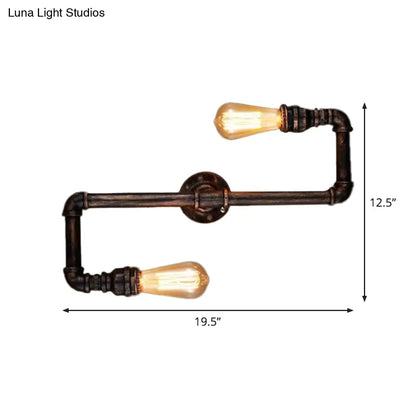 DecorBites™ Cyberpunk Bronze Finish Iron Wall Mounted Lamp - 2 Heads Tortuous Pipe Wall Light Kit for Restaurants