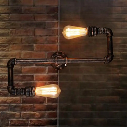 DecorBites™ Cyberpunk Bronze Finish Iron Wall Mounted Lamp - 2 Heads Tortuous Pipe Wall Light Kit for Restaurants