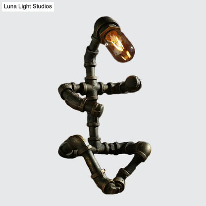 مصباح طاولة جانبية على شكل روبوت من طراز Cyberpunk Iron Pipe - مصباح نحاسي/نحاسي أحادي المصباح لغرفة الأولاد