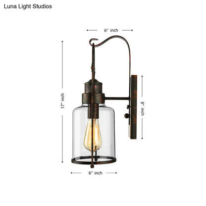 مصباح حائطي أسطواني زجاجي شفاف - مصباح صناعي أحادي المصباح لغرفة المعيشة - أسود/أبيض/صدئ مع قفص