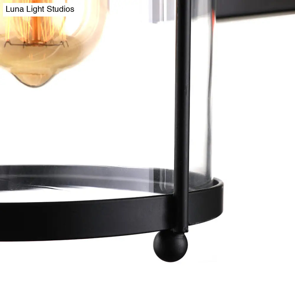 مصباح حائطي أسطواني زجاجي شفاف - مصباح صناعي أحادي المصباح لغرفة المعيشة - أسود/أبيض/صدئ مع قفص