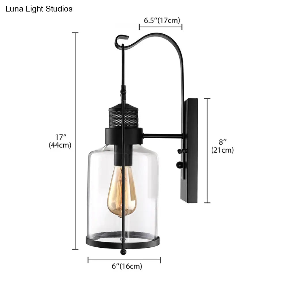 مصباح حائطي أسطواني زجاجي شفاف - مصباح صناعي أحادي المصباح لغرفة المعيشة - أسود/أبيض/صدئ مع قفص
