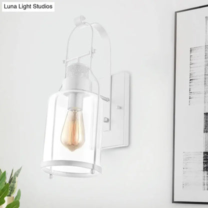 مصباح حائطي أسطواني زجاجي شفاف - مصباح صناعي أحادي المصباح لغرفة المعيشة - أسود/أبيض/صدئ مع قفص
