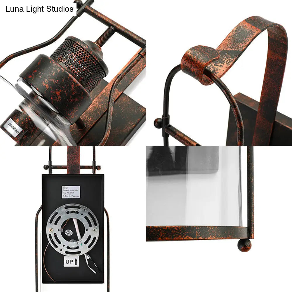 مصباح حائطي أسطواني زجاجي شفاف - مصباح صناعي أحادي المصباح لغرفة المعيشة - أسود/أبيض/صدئ مع قفص