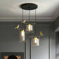 Cylinder Cluster Pendant Dining Room Lamp - Cream/Smoke Gray Glass, Modernism Design with Gold Bird Deco (3 Bulbs)