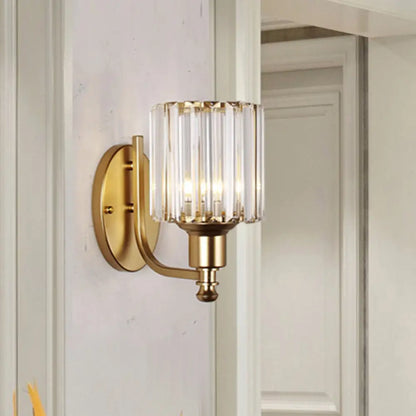DecorBites™ Cylinder Crystal Rectangle Wall Sconce - Contemporary Bedroom Light with Black/Gold Backplate