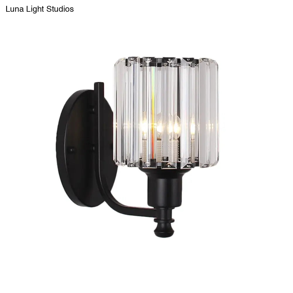 DecorBites™ Cylinder Crystal Rectangle Wall Sconce - Contemporary Bedroom Light with Black/Gold Backplate
