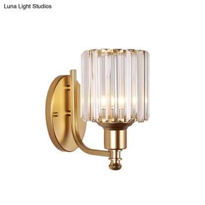 DecorBites™ Cylinder Crystal Rectangle Wall Sconce - Contemporary Bedroom Light with Black/Gold Backplate