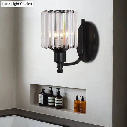 DecorBites™ Cylinder Crystal Rectangle Wall Sconce - Contemporary Bedroom Light with Black/Gold Backplate