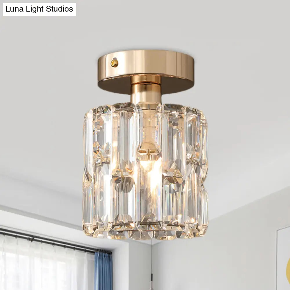 DecorBites™ DecorBites™ Cylinder Crystal Semi Flush Mount Ceiling Light in Clear/Smoke Grey - Small Bulb
