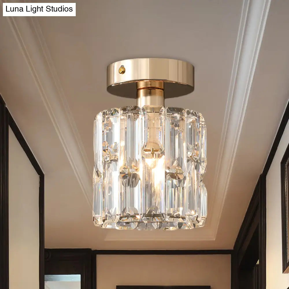 DecorBites™ DecorBites™ Cylinder Crystal Semi Flush Mount Ceiling Light in Clear/Smoke Grey - Small Bulb
