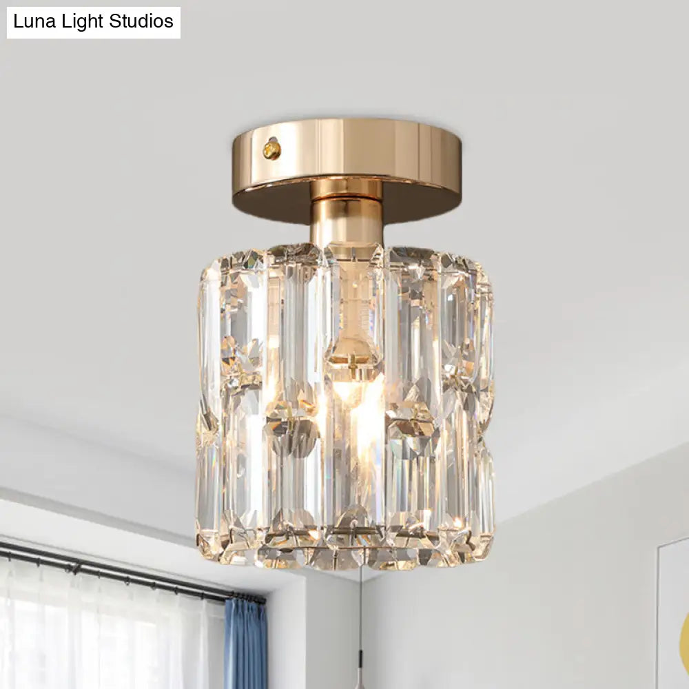 DecorBites™ DecorBites™ Cylinder Crystal Semi Flush Mount Ceiling Light in Clear/Smoke Grey - Small Bulb