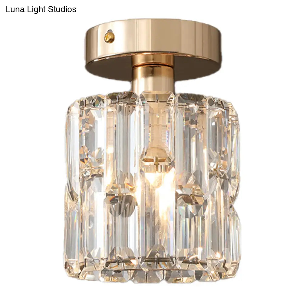 DecorBites™ DecorBites™ Cylinder Crystal Semi Flush Mount Ceiling Light in Clear/Smoke Grey - Small Bulb