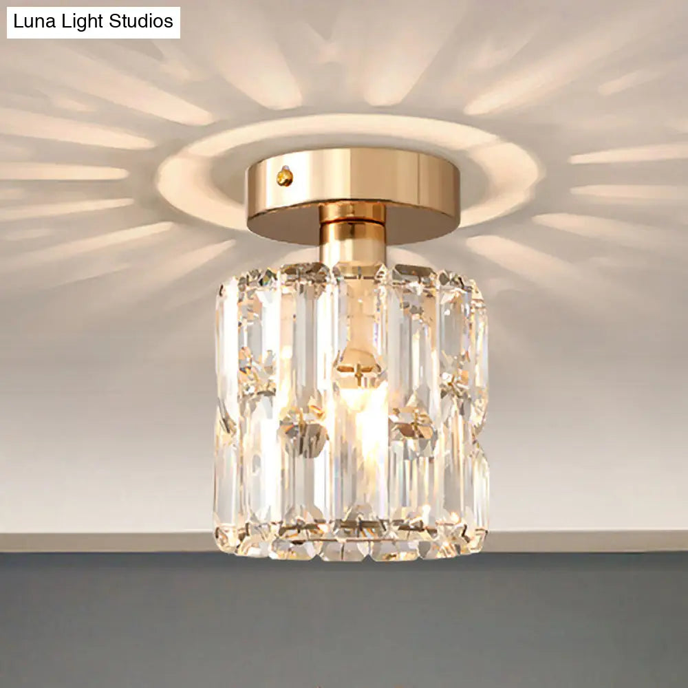 DecorBites™ DecorBites™ Cylinder Crystal Semi Flush Mount Ceiling Light in Clear/Smoke Grey - Small Bulb