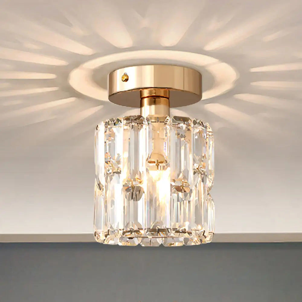 DecorBites™ DecorBites™ Cylinder Crystal Semi Flush Mount Ceiling Light in Clear/Smoke Grey - Small Bulb
