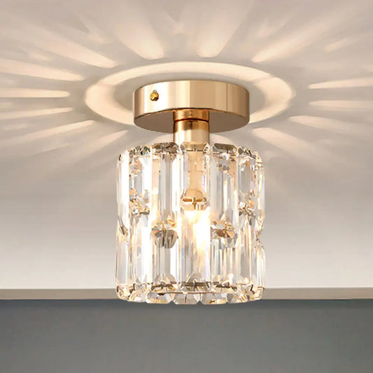 DecorBites™ DecorBites™ Cylinder Crystal Semi Flush Mount Ceiling Light in Clear/Smoke Grey - Small Bulb