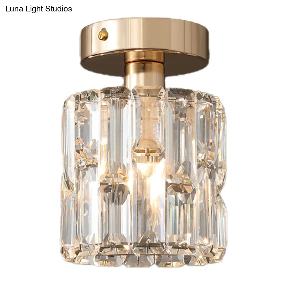 DecorBites™ DecorBites™ Cylinder Crystal Semi Flush Mount Ceiling Light in Clear/Smoke Grey - Small Bulb