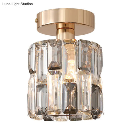 DecorBites™ DecorBites™ Cylinder Crystal Semi Flush Mount Ceiling Light in Clear/Smoke Grey - Small Bulb