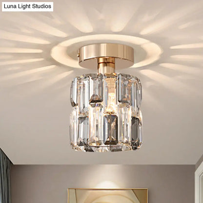 DecorBites™ DecorBites™ Cylinder Crystal Semi Flush Mount Ceiling Light in Clear/Smoke Grey - Small Bulb