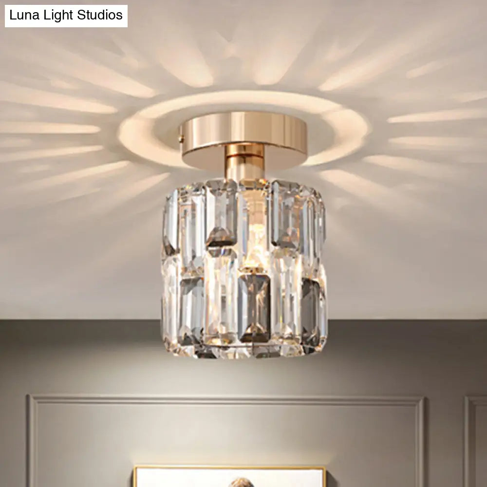 DecorBites™ DecorBites™ Cylinder Crystal Semi Flush Mount Ceiling Light in Clear/Smoke Grey - Small Bulb