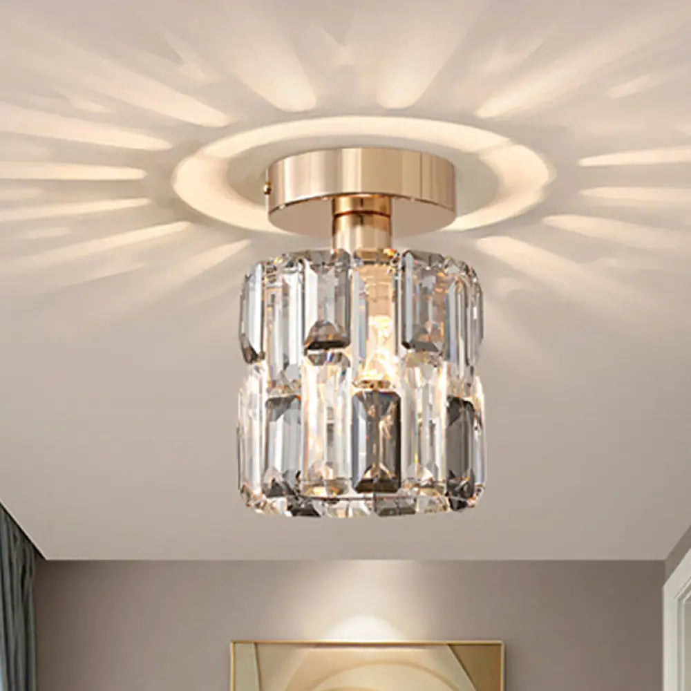 DecorBites™ DecorBites™ Cylinder Crystal Semi Flush Mount Ceiling Light in Clear/Smoke Grey - Small Bulb