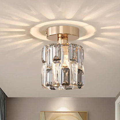 DecorBites™ DecorBites™ Cylinder Crystal Semi Flush Mount Ceiling Light in Clear/Smoke Grey - Small Bulb