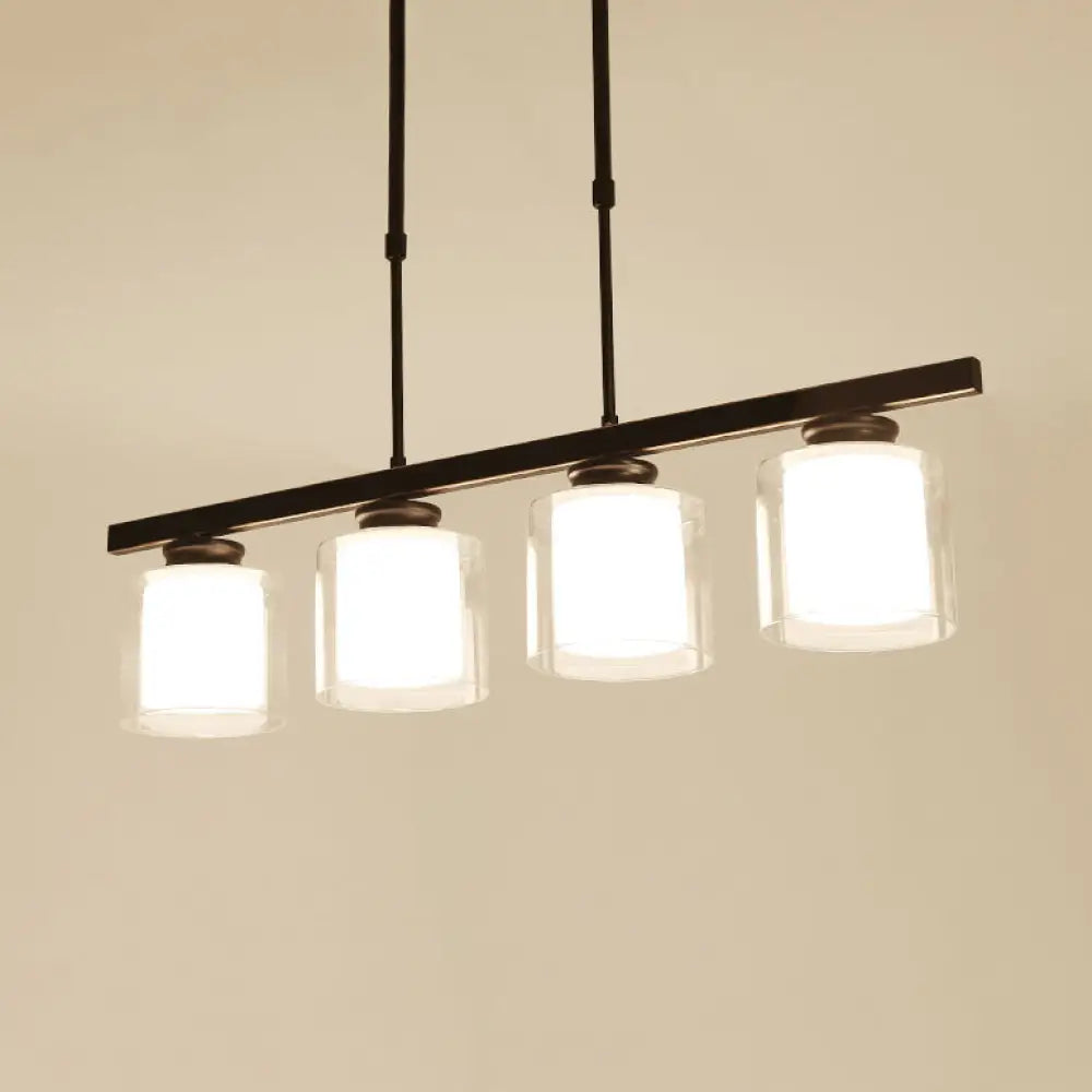 DecorBites™ Cylinder Island Pendant Light Fixture - Modern Black/Silver, Clear Glass - Ideal for Kitchen