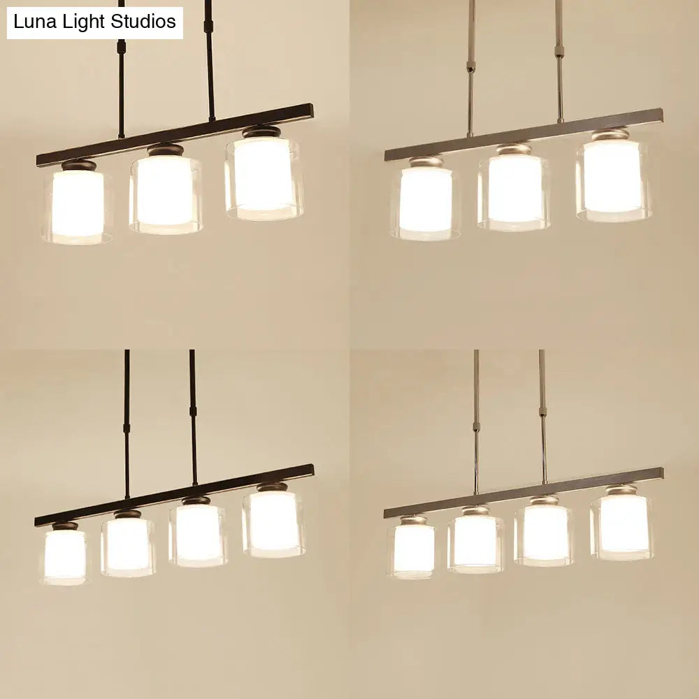 DecorBites™ Cylinder Island Pendant Light Fixture - Modern Black/Silver, Clear Glass - Ideal for Kitchen