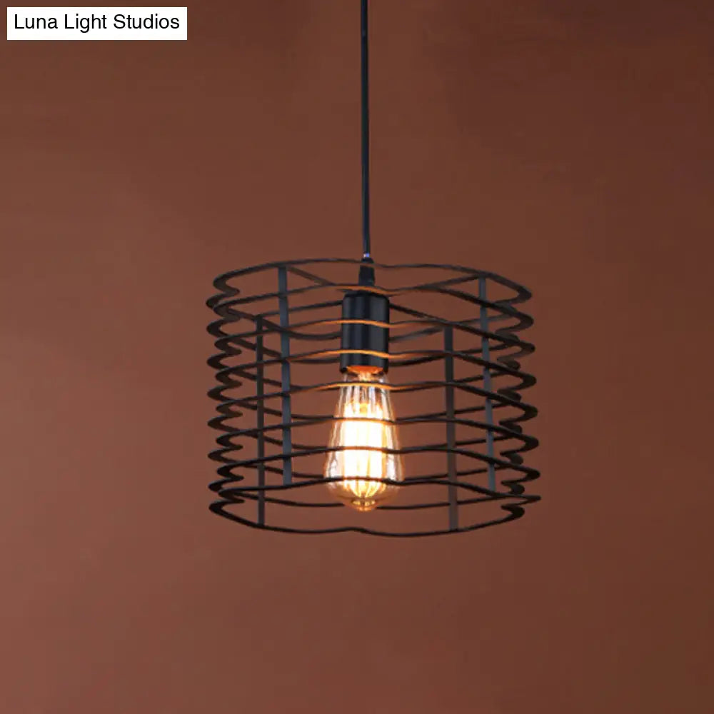 Cylinder Metal Ceiling Hanging Light - Industrial Suspension Lamp in Black