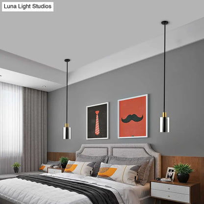 Cylinder Pendant Light: Postmodern Smoke Gray Glass, 1 Head Hanging Lamp for Bedroom