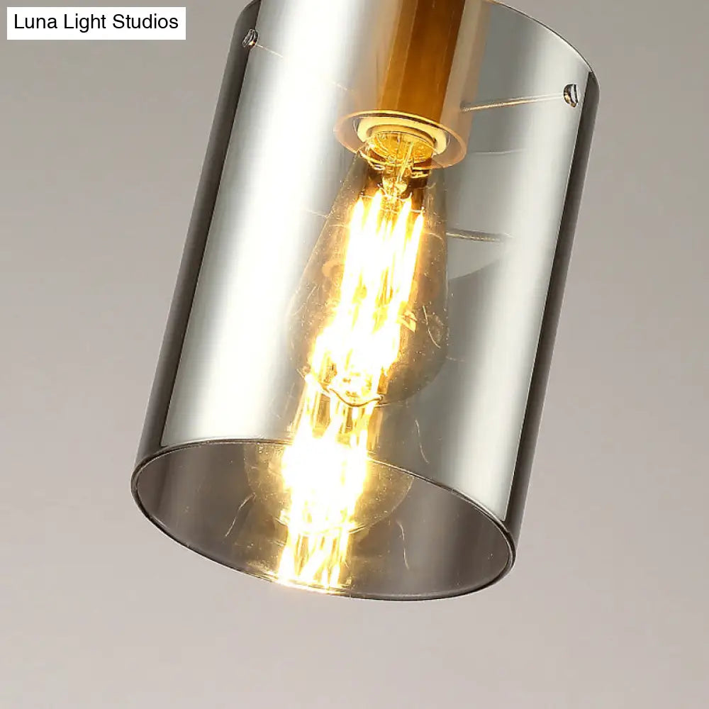 Cylinder Pendant Light: Postmodern Smoke Gray Glass, 1 Head Hanging Lamp for Bedroom