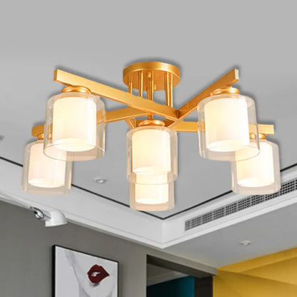 DecorBites™ Cylinder Semi Mount Bedroom Lighting - Clear Glass, White Ceiling Light - 4/5/6 Lights