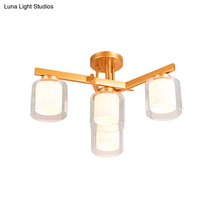 DecorBites™ Cylinder Semi Mount Bedroom Lighting - Clear Glass, White Ceiling Light - 4/5/6 Lights