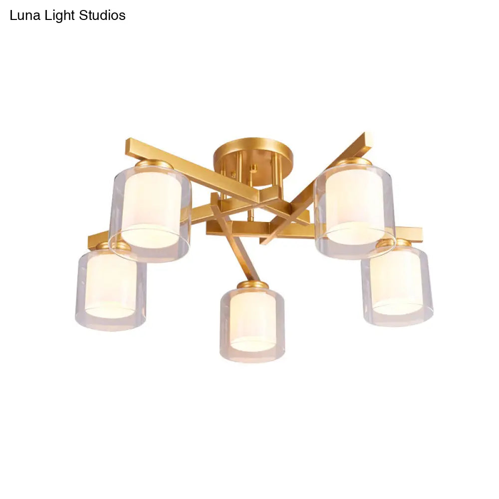 DecorBites™ Cylinder Semi Mount Bedroom Lighting - Clear Glass, White Ceiling Light - 4/5/6 Lights