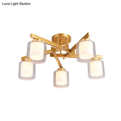 DecorBites™ Cylinder Semi Mount Bedroom Lighting - Clear Glass, White Ceiling Light - 4/5/6 Lights