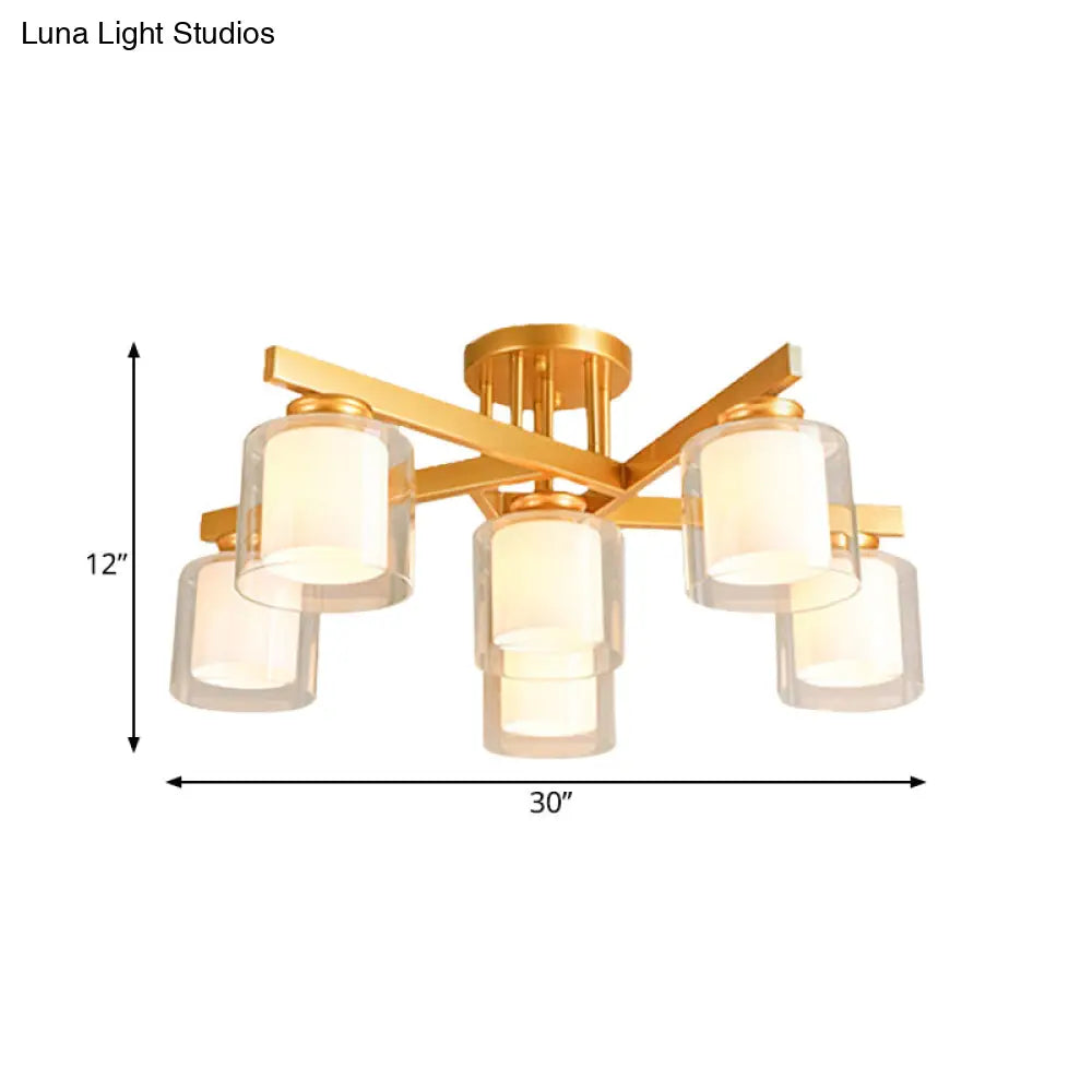 DecorBites™ Cylinder Semi Mount Bedroom Lighting - Clear Glass, White Ceiling Light - 4/5/6 Lights