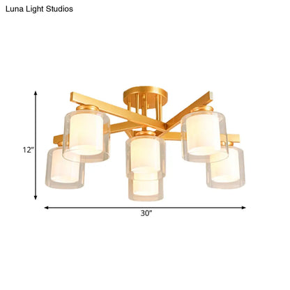 DecorBites™ Cylinder Semi Mount Bedroom Lighting - Clear Glass, White Ceiling Light - 4/5/6 Lights