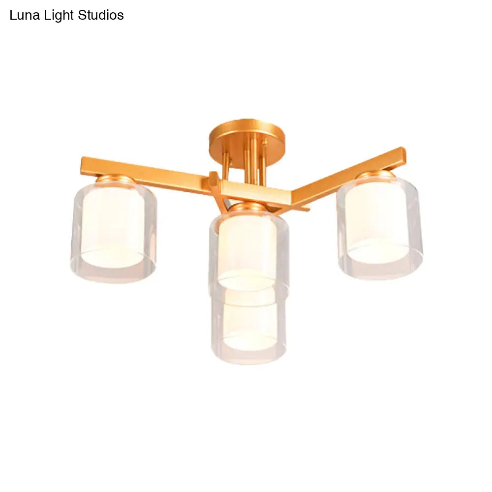DecorBites™ Cylinder Semi Mount Bedroom Lighting - Clear Glass, White Ceiling Light - 4/5/6 Lights