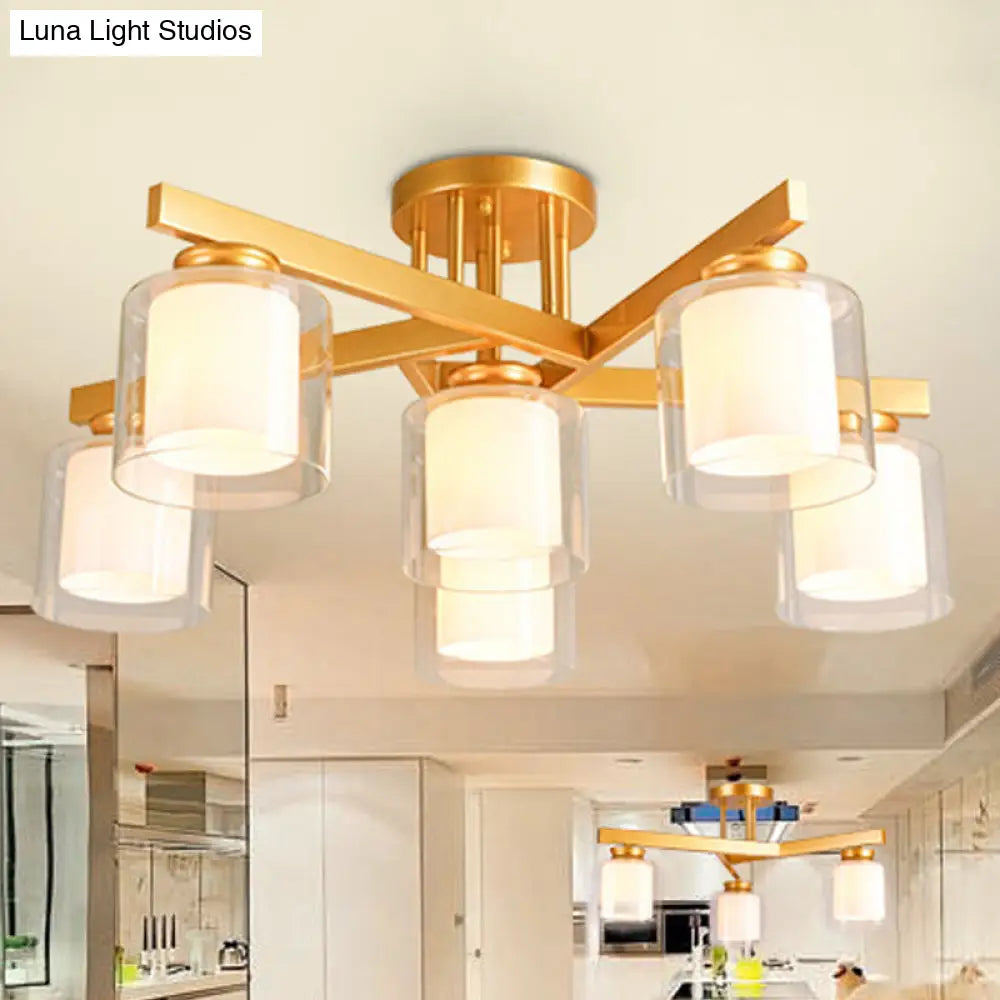 DecorBites™ Cylinder Semi Mount Bedroom Lighting - Clear Glass, White Ceiling Light - 4/5/6 Lights