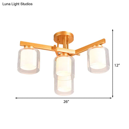 DecorBites™ Cylinder Semi Mount Bedroom Lighting - Clear Glass, White Ceiling Light - 4/5/6 Lights
