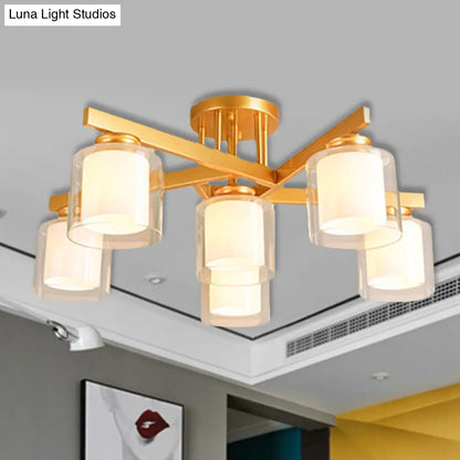 DecorBites™ Cylinder Semi Mount Bedroom Lighting - Clear Glass, White Ceiling Light - 4/5/6 Lights