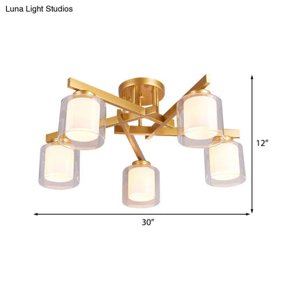 DecorBites™ Cylinder Semi Mount Bedroom Lighting - Clear Glass, White Ceiling Light - 4/5/6 Lights