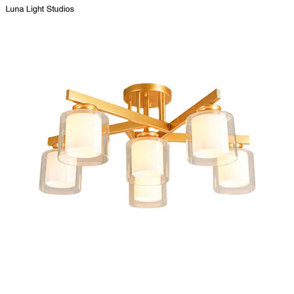 DecorBites™ Cylinder Semi Mount Bedroom Lighting - Clear Glass, White Ceiling Light - 4/5/6 Lights