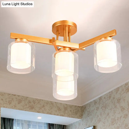 DecorBites™ Cylinder Semi Mount Bedroom Lighting - Clear Glass, White Ceiling Light - 4/5/6 Lights