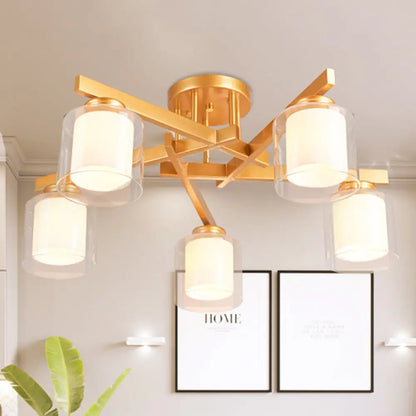 DecorBites™ Cylinder Semi Mount Bedroom Lighting - Clear Glass, White Ceiling Light - 4/5/6 Lights